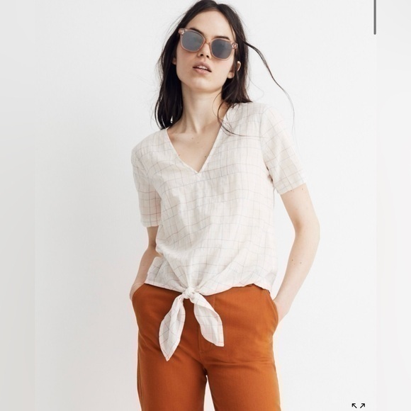 Madewell Tops - Madewell rainbow windowpane tie front  blouse size small